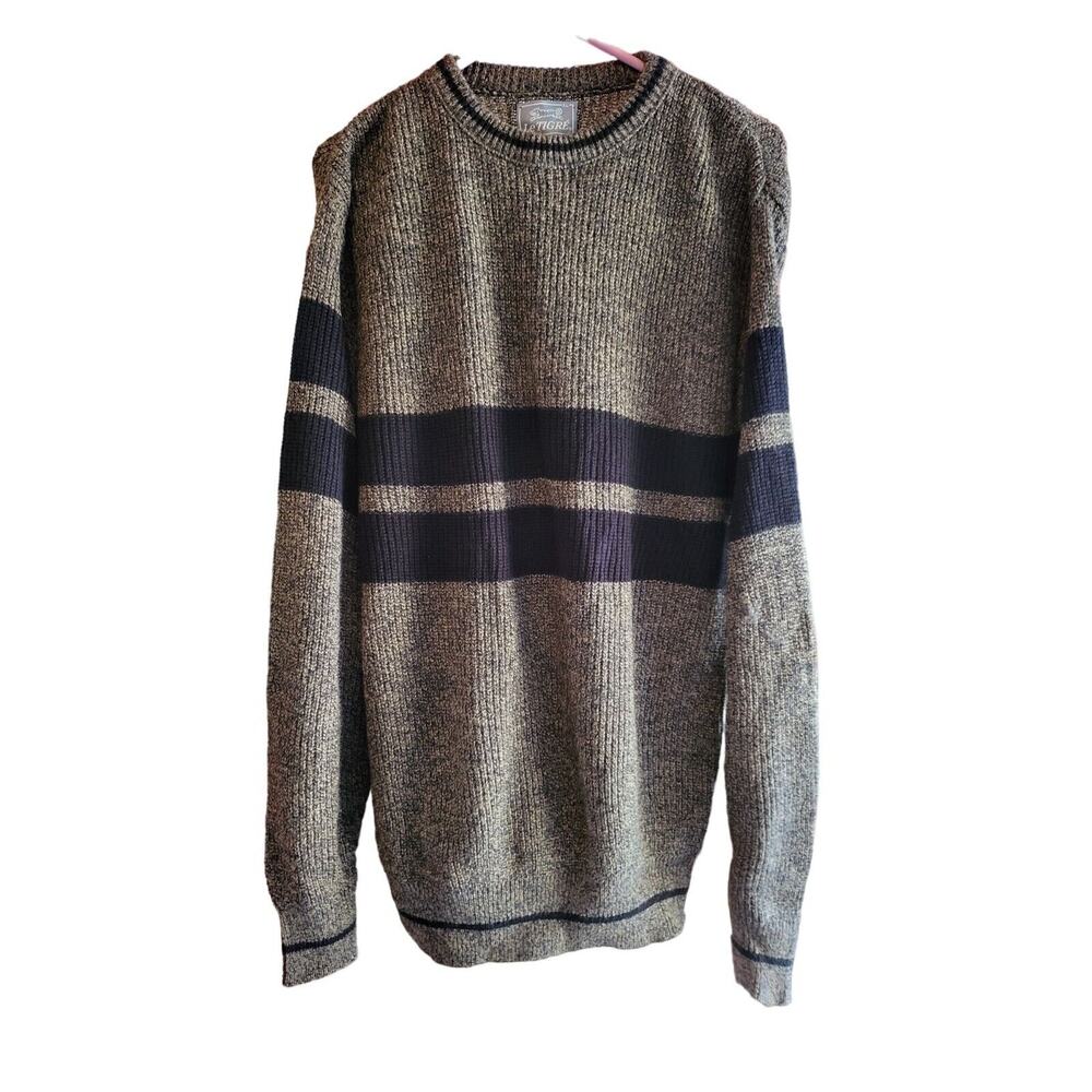 Vintage Le‎ Tigre Sweater XL Mens Brown Black Long Sleeve Pullover Crew Preppy